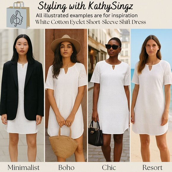 Adrianna Papell White Cotton Eyelet Short Sleeve Shift Dress Size 4 Keyhole Neck - Picture 2 of 14